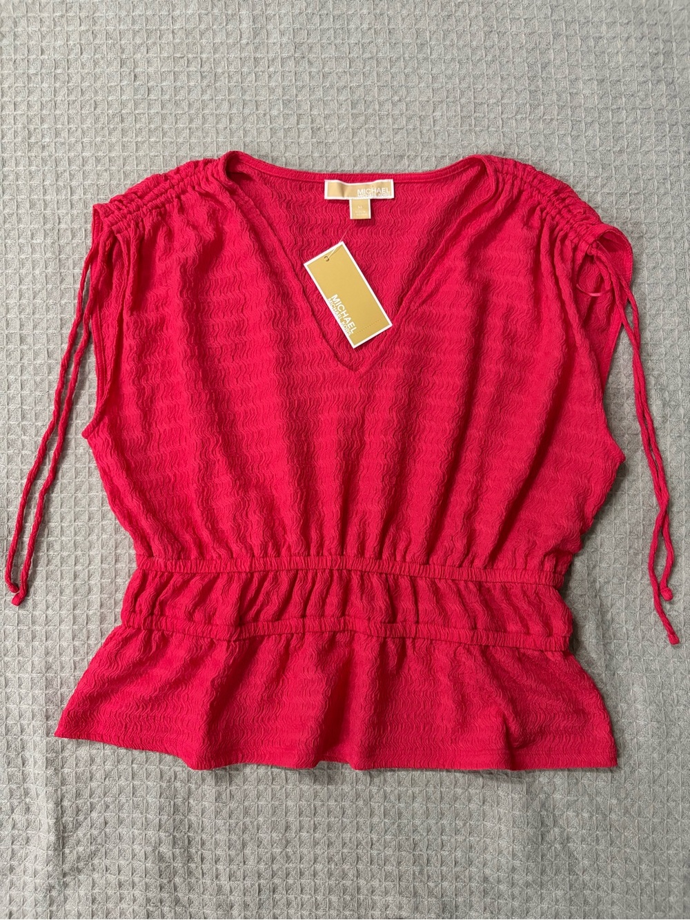 Michael Kors Bright Pink V-Neck Peplum Blouse